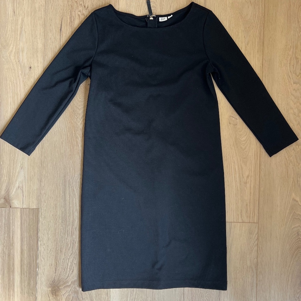 Black GAP, A Line Dress, 3/4 Sleeves, Knee Length with Leather Back Zipper, XS